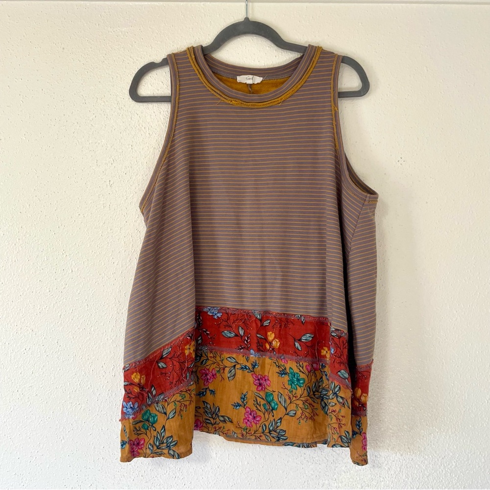 Easel Anthropologie Sleeveless Striped Floral Print  Tunic Tank Top Women Sz L